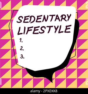 Scrittura a mano testo sedentario stile di vita, Internet concetto modi e mezzi di vita coinvolti in molto seduta e attività fisica bassa Foto Stock