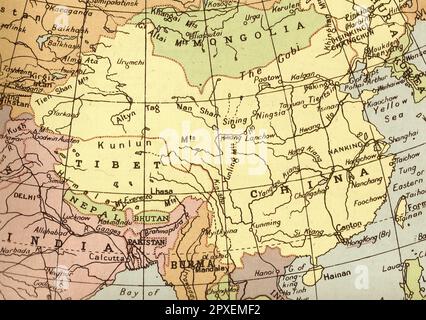 Una mappa di colore seppia vintage della Cina. Foto Stock