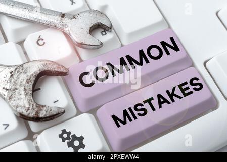 Segno di testo che mostra errori comuni, Word per le azioni che sono spesso utilizzate in modo intercambiabile con l'errore Foto Stock