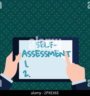 Segno che mostra l'autovalutazione, la foto concettuale orgoglio e la fiducia in se stessi stand up per te Foto Stock