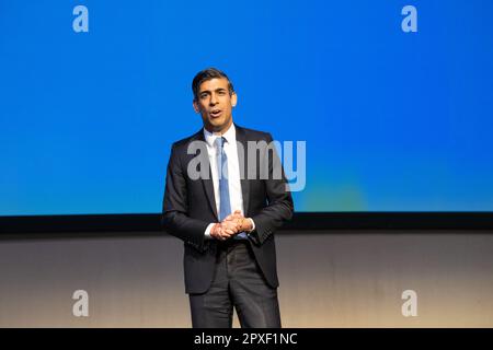 Rishi Sunak 2023 in occasione della Conferenza conservatrice scozzese, SEC Glasgow, Scozia, Regno Unito Foto Stock