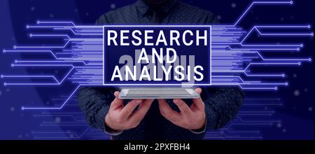 Scrittura visualizzazione testo Ricerca e analisi, Word per il pensiero strategico e prendere decisioni esistenti o nuovi Foto Stock