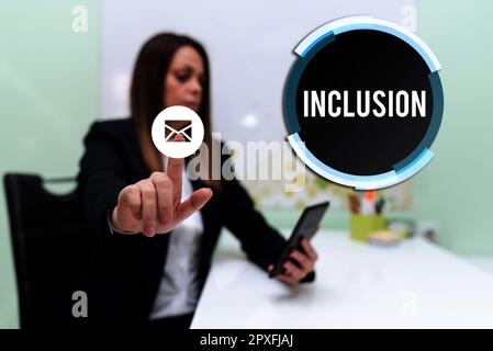 Inclusione concettuale dell'esposizione, stato dell'azione della vetrina aziendale, incluso l'inclusione all'interno del gruppo o della struttura Foto Stock