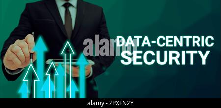 Didascalia di testo che presenta Data Centric Security, Business Concept coinvolge i valori recuperati dal database dal web Foto Stock