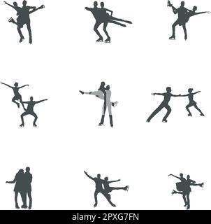 Coppia silhouette di pattinaggio su ghiaccio, silhouette di pattinaggio su Figura, coppia silhouette di pattinaggio Illustrazione Vettoriale