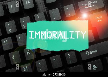 Segno che mostra immoralità, foto concettuale lo stato o la qualità dell'essere immorale, malvagità Foto Stock