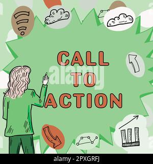 Testo scritto a mano invito all'azione, concetto che significa incoraggiare il passaggio alla decisione per far progredire la strategia di successo Foto Stock