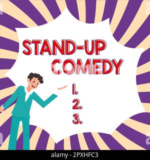 Segno di testo che mostra Stand Up Comedy, concetto che significa spettacolo comico che parla davanti al pubblico dal vivo Foto Stock