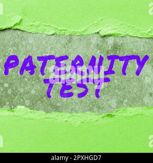 Testo didascalia Presentazione Paternity Test, Business Approach un test di DNA per determinare se un dato uomo è il padre biologico Foto Stock