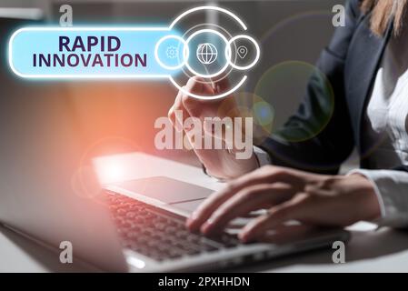 Scrittura a mano segno Rapid Innovation, vetrina aziendale caratteristica di un sito web che algoritmi di motori di ricerca Foto Stock