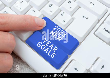 Visualizzazione concettuale 2023 obiettivi del nuovo anno, concetto che significa risoluzioni per 365 giorni in arrivo motivazione al cambiamento Foto Stock
