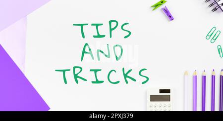 Didascalia testo Presentazione Suggerimenti e trucchi, Word per consigli utili che rende l'azione più facile da fare Foto Stock