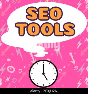 Scrittura a mano segno Seo Strumenti, processo di panoramica aziendale di influenzare la visibilità online del sito web o della pagina Foto Stock