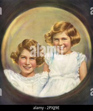 Le sorelle principesse nel 1937. Principessa Elisabetta (successivamente regina Elisabetta II), e sua sorella principessa Margaret. Foto Stock