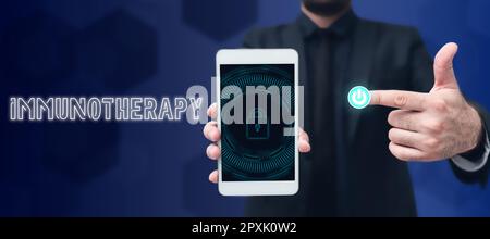 Scrittura che visualizza il testo immunoterapia, concetto che significa trattamento o prevenzione di malattia che comporta il miglioramento del sistema immunitario Foto Stock