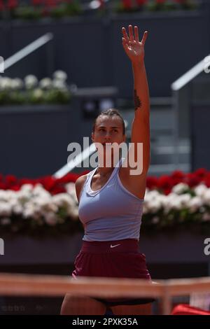 Madrid, Espagne. 02nd maggio, 2023. Aryna Sabalenka (Blr) durante il Mutua Madrid Open 2023, Masters 1000 torneo di tennis il 2 maggio 2023 a Caja Magica a Madrid, Spagna - Foto Antoine Couvercelle/DPPI Credit: DPPI Media/Alamy Live News Foto Stock