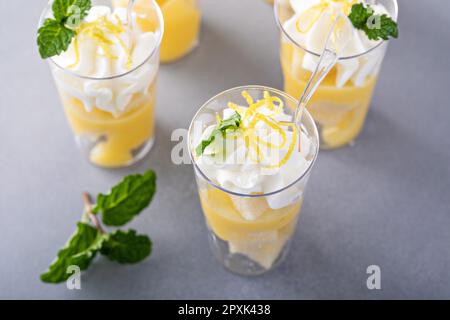 Dessert a strati al limone per una festa o un compleanno, idea di un tavolo da dessert, catering Foto Stock