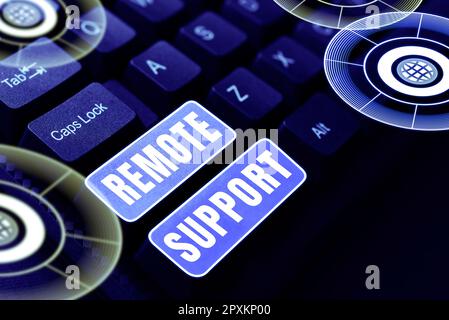Ispirazione che mostra Sign Remote Support, Word per aiutare gli utenti finali a risolvere problemi e problemi del computer in remoto Foto Stock
