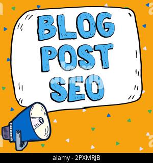 Didascalia testo Presentazione Blog Post Seo, Word per Search Engine Optimization applicato al blogging social network Foto Stock