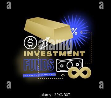 Illustrazione del vettore di negoziazione dei fondi di investimento. Concetto creativo di crescita del mercato azionario. L'accumulazione finanziaria e la crescita di denaro 3D rendono le infografiche di stile Illustrazione Vettoriale
