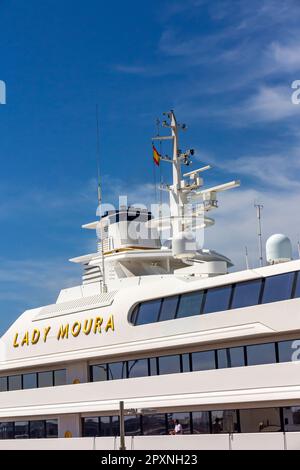 Superyacht Lady Moura costruito nel 1990 e progettato da Luigi Sturchio di Diana Yacht Design. Foto Stock