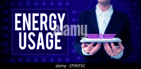 Scrittura che visualizza il testo Energy Usage (utilizzo energia), Word scritto sulla quantità di energia consumata o utilizzata in un processo o sistema Foto Stock