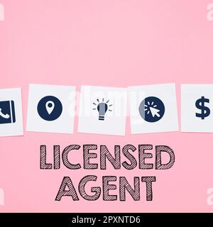 Firma che mostra l'Agente autorizzato, il Business Concept Authorized e il venditore accreditato di polizze assicurative Foto Stock