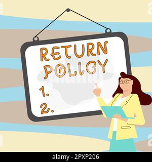 Cartello di testo che mostra la Politica di restituzione, la vetrina aziendale rimborso fiscale Termini e condizioni di vendita al dettaglio per l'acquisto Foto Stock
