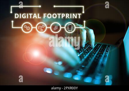 Ispirazione che mostra il segno Footprint digitale, Word per utilizza la tecnologia digitale per gestire il processo di produzione Foto Stock