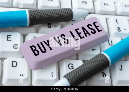 Visualizzazione concettuale Buy Vs Lease, Word per proprio qualcosa contro prendere in prestito vantaggi svantaggi Foto Stock