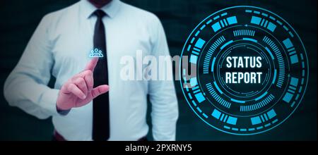 Ispirazione che mostra il rapporto sullo stato dei segni, aggiornamento della vetrina aziendale Riepilogo delle situazioni a partire da un determinato periodo di tempo Foto Stock