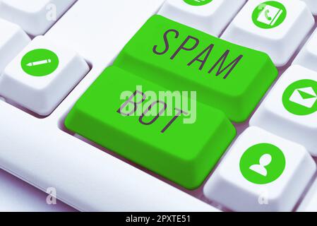 Scrittura visualizzazione di testo Spam Bot, Word per programma autonomo su Internet che invia spam agli utenti Foto Stock