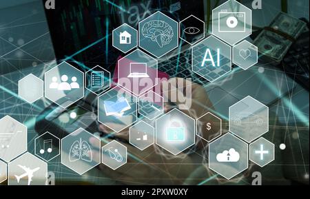 Il concetto di intelligenza artificiale. Intelligenza artificiale e varie industrie. Foto Stock