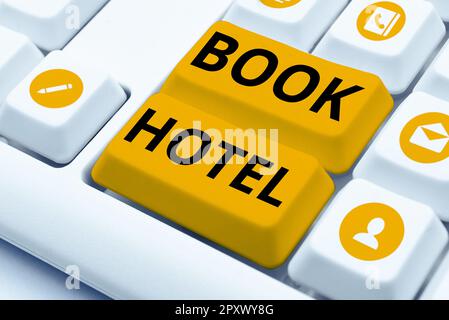 Didascalia testo Presentazione Prenota Hotel, Business idea un accordo per avere una camera d'albergo o un alloggio Foto Stock