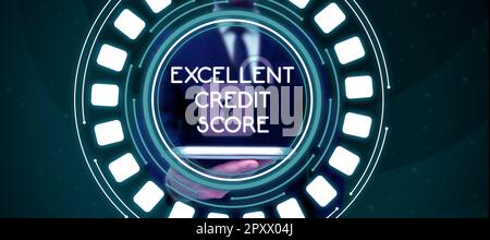 Scrittura che visualizza il testo eccellente segno di accreditamento, parola per il rapporto della persona di posizione finanziaria e capacità di pagare Foto Stock
