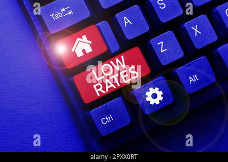 Didascalia concettuale Low Rates, Business vetrina Un costo di un articolo o servizio che è usualy al suo prezzo più piccolo Foto Stock