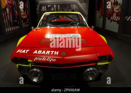 FIAT X1/9 Abarth Prototipo (1974). Mostra di vecchie auto da rally 'Età d'Oro del Rally' a MAUTO, Museo dell'Automobile di Torino. Foto Stock