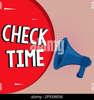 Scrittura visualizzazione testo Check Time, panoramica aziendale istanza di controllo del tempo impiegato per coprire una distanza specifica Foto Stock