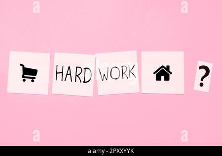 Scrittura visualizzazione testo duro lavoro, Word per mettere sempre un sacco di sforzo e di cura nel lavoro o la resistenza Foto Stock