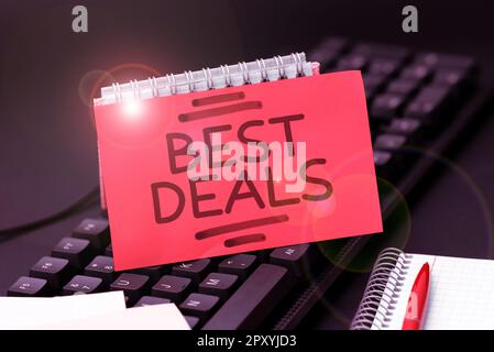Ispirazione che mostra la firma Best Deals, concetto che significa transazione di successo, accordo commerciale o un affare Foto Stock