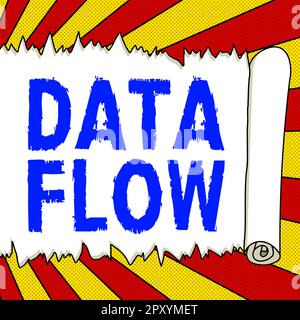 Segno che visualizza flusso di dati, concetto che significa il movimento di dati attraverso un sistema composto da software Foto Stock