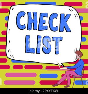 Lista di controllo del testo di scrittura a mano, parola per gli articoli cose richieste da fare punti da considerare Foto Stock