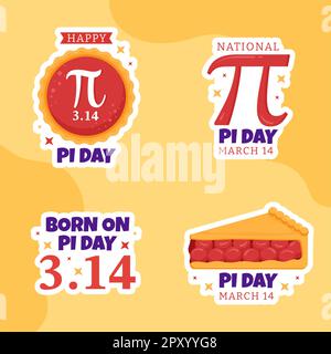 Etichetta World Pi Day con costanti matematiche o Cartoon piano Sweet Pie al forno modelli disegnati a mano Illustrazione Foto Stock