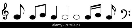 Icone note musicali impostate. Illustrazione vettoriale isolata su sfondo bianco Illustrazione Vettoriale