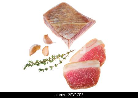 Vista dall'alto della carne di maiale salata con il lardo Foto Stock