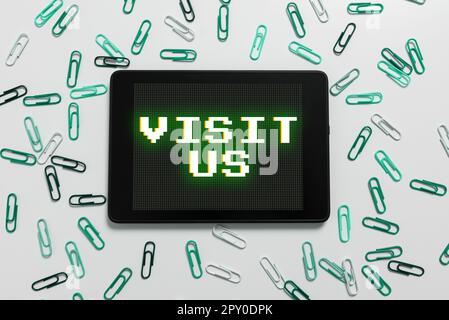 Segno di visualizzazione Visitateci, Business idea invito Guarda Una pagina web link alla Homepage Blog Internet Foto Stock