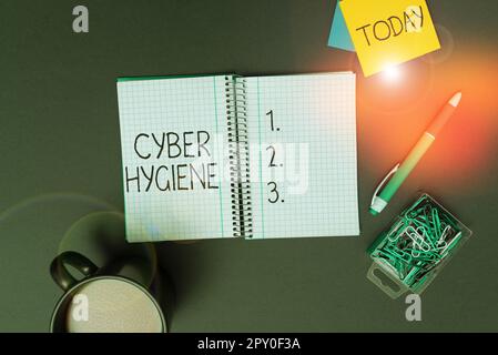 Mostra la scritta Cyber Hygiene, Word per le misure che gli utenti adottano per migliorare la loro sicurezza informatica Foto Stock