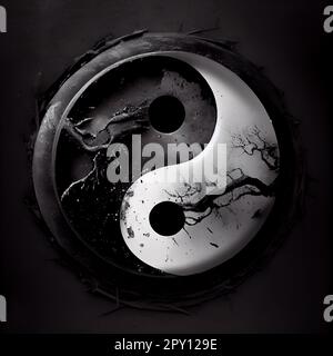 Concetto 3D Illustrazione di Yin e Yang equilibrati Foto Stock