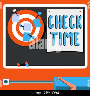 Scrittura visualizzazione del testo Check Time, Word scritto su istanza di controllo del tempo impiegato per coprire una distanza specifica Foto Stock