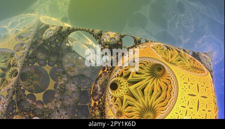 la superficie di un pianeta alieno sotto un sole alieno 3d rendering Foto Stock
